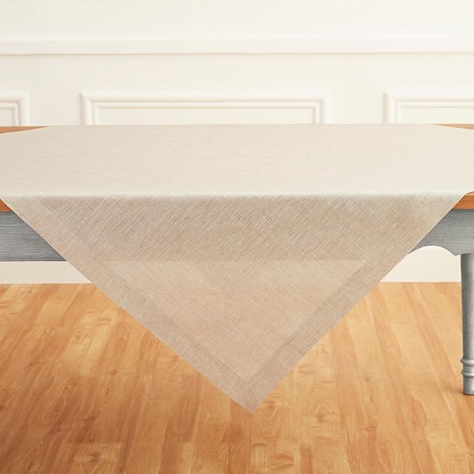 Solino Home Light Natural Linen Tablecloth 52 x 52 Inch - 100% Pure Linen Square Table Throw - Athena, Machine Washable Tablecloth for Fall, Autumn, Thanksgiving, Holiday