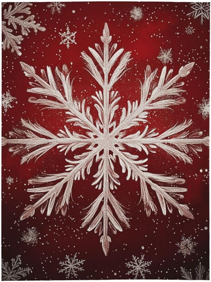 Cafemira Elegant Snowflakes,Flannel Blanket,Adult Throw Blankets,Double-Sided Fleece,Sofa Knee Throws,All Seasons Quilt,for Bed,Couch,Travel,Camping,Office nap, 80x60 Inch