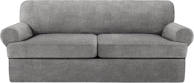 3 Piece T Cushion Sofa Slipcovers Stretch Couch Cover Furniture Covers with 2 Individual T Cushion Covers, Machine Washable for Living Room (Light Gray, 2 Cushions)