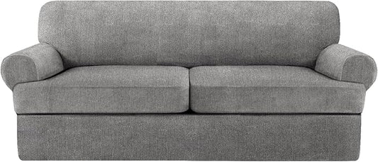 3 Piece T Cushion Sofa Slipcovers Stretch Couch Cover Furniture Covers with 2 Individual T Cushion Covers, Machine Washable for Living Room (Light Gray, 2 Cushions)