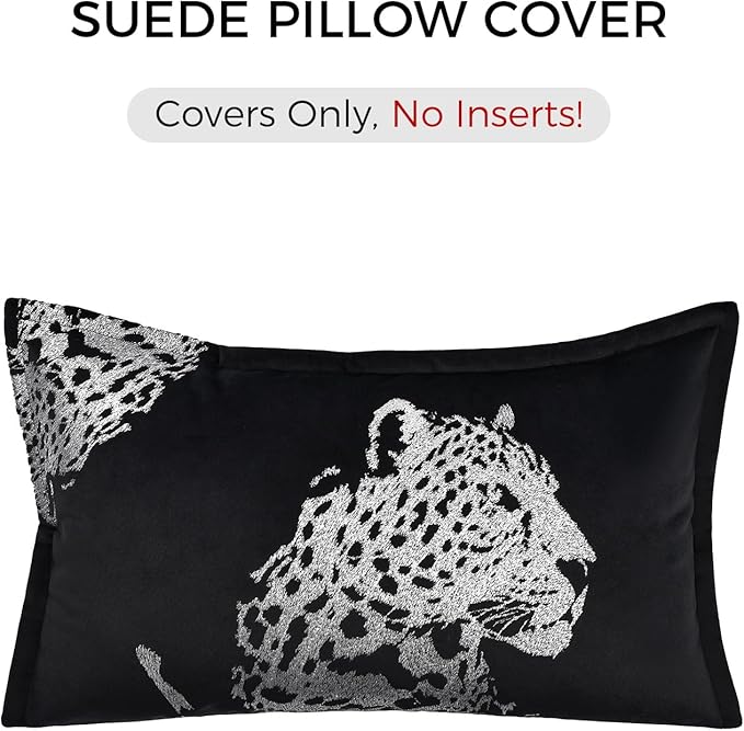 Decorative Lumbar Throw Pillow Cover 12x20'' inch, New Upgrade Velvet Luxury Silver Cheetah Embroidered Long Pillowcase for Bed Couch Sofa Bedroom Living Room