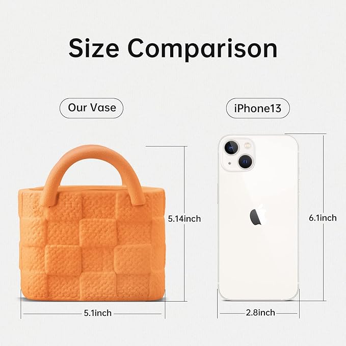 Ceramic Vase, Small Modern Flower Vase for Home Decor, Handbag Collection Creative Ceramic Floral Vases for Centerpieces, Flower Arrangement Decoration Shooting Props (Orange)