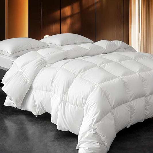 Down Fibers Comforter King Size,Luxurious All Seasons Hotel Collection Duvet Insert,54 Oz High Bulkiness Medium Warmth,Fluffy & Breathable for Bedroom, Guestroom, Hotel (White,104x96)