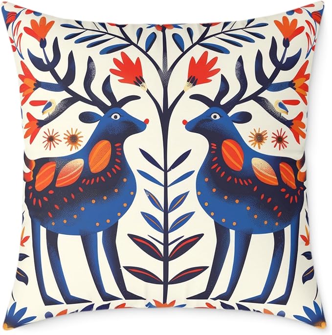 Square Pillow, Scandinavian Folk Art Design, Throw Cushion, Home Decor Accent, Cozy Sofa Pillow, Nordic Decor