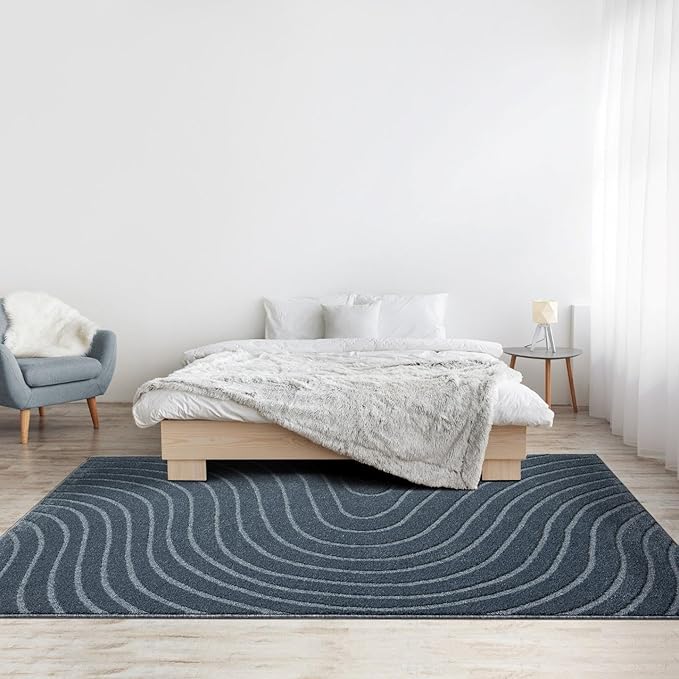LUXE WEAVERS Modern Geometric Wave Blue 9x12 Area Rug