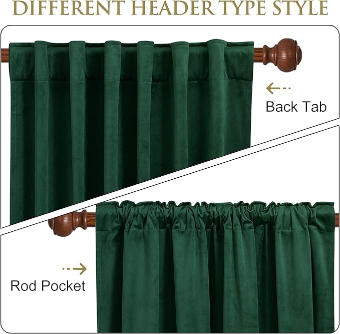 StangH Green Living Room Curtains - Super Soft Velvet Blackout Curtains Luxury Home Decor for Party/Theater/Holiday Fete, Thermal Insulated Window Drapes, Dark Green, W52 x L96, 2 Panels