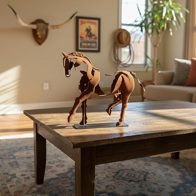 Handcrafted Flocked Iron Horse Sculpture, Rustic Metal Horse Statue Handmade, Graceful Walking Horse Figurine for Home Decor, Office Desk Decor, Gift for Horse Lovers