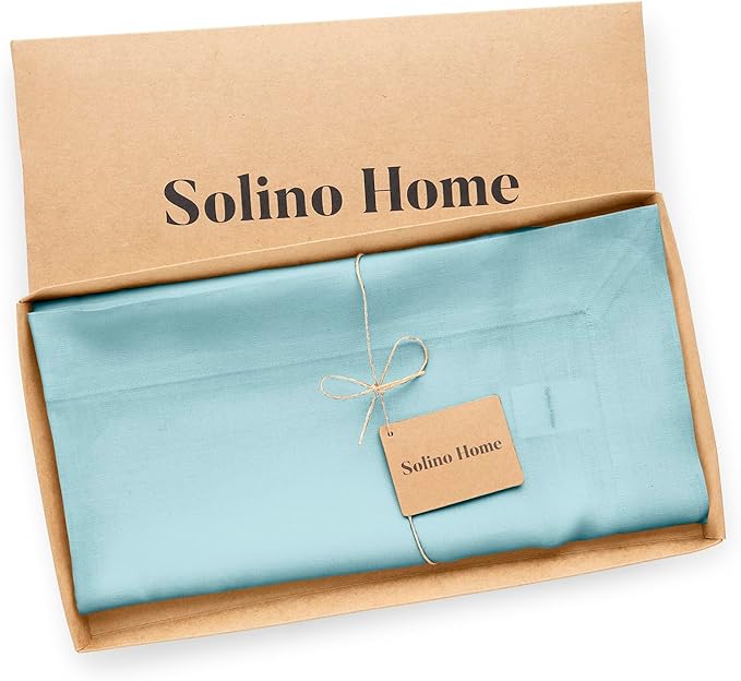 Solino Home Aqua Blue Linen Tablecloth 52 x 52 Inch - 100% Pure Linen Square Table Throw - Fete, Machine Washable Fabric Table Cloth for Fall, Autumn, Thanksgiving
