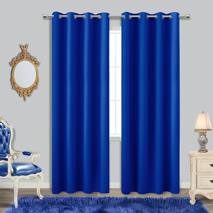 Royal Blue Curtains 96 Inches Long for Living Room Set of 2 Panels Thermal Insulated Room Darkening Grommet Blackout Noise Reducing Soundproof Room Divider Curtain for Kids Bedroom Girl 8FT Length