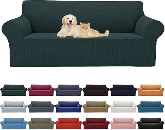 Cupuamon 2025 New Stretch Oversized Sofa Slipcovers Couch Sofa Cover for 4 Seater Furniture Protector Covers with Elastic Bottom Jacquard Fabric Small Checks for Pets, Kids - Hunter