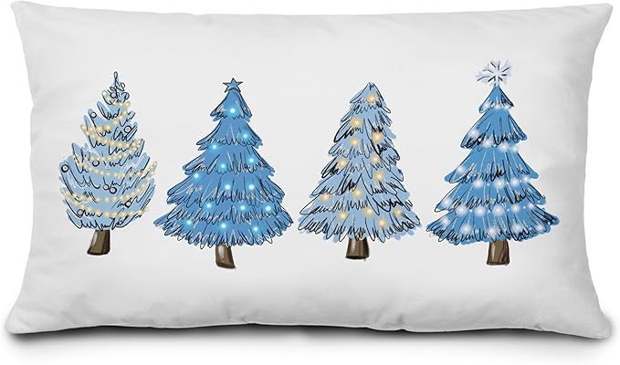 KEUSPI Blue Christmas Decorations,Coastal Christmas Decor Blue Christmas Tree Pillow Covers 12x20,Christmas Decor,Christmas Trees Xmas Pillow Cases Cushion Covers,Blue Christmas Tree Pillow Covers