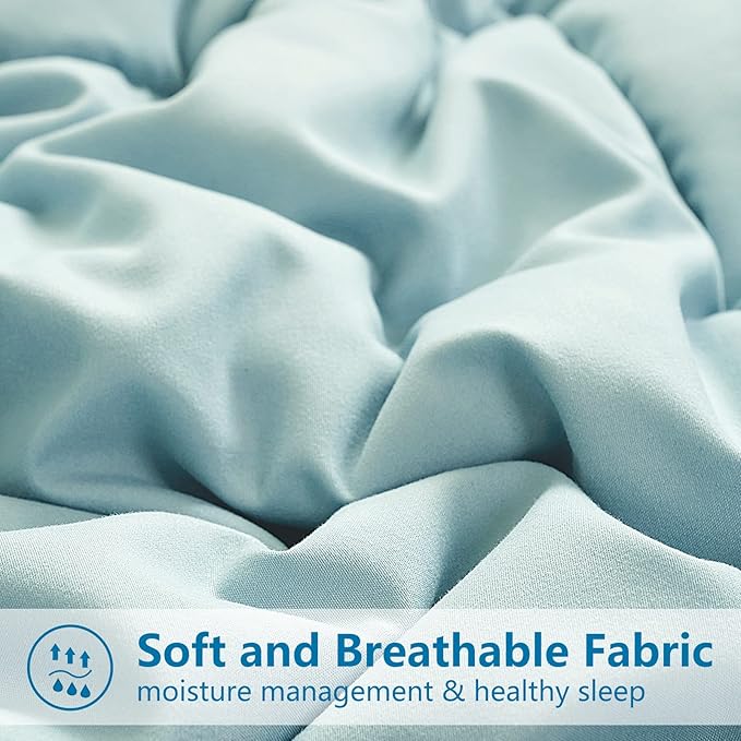 EASELAND Oversized King Down Alternative Comforter - Quilted Duvet Insert for All Seasons, Soft Lightweight with Corner Tabs, Summer Winter Warm Bedding, Aqua 98x116 Inches