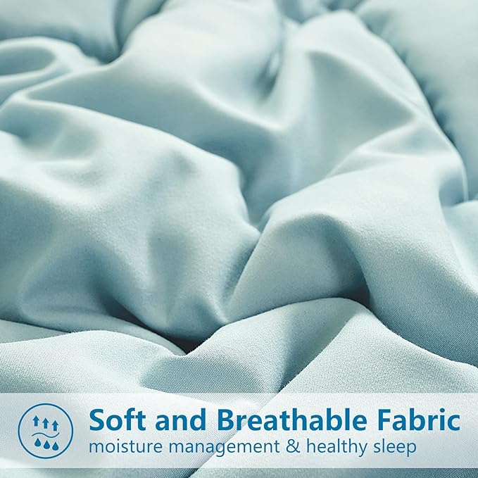 EASELAND Queen Size Down Alternative Comforter - Quilted Duvet Insert for All Seasons, Soft Lightweight with Corner Tabs, Summer Winter Warm Bedding, Aqua 88×88 Inches