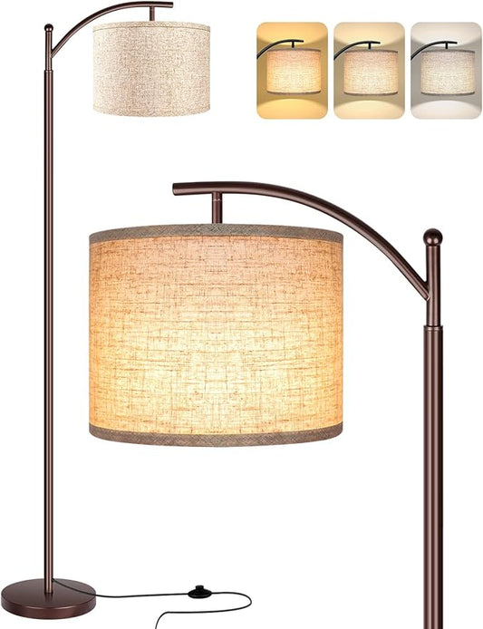 ROTTOGOON Floor Lamp for Living Room, LED Tall Industrial Standing Lamp Reading for Bedroom, Office (9W LED Bulb, Beige Lampshade Included) -Oil-Rubbed Bronze