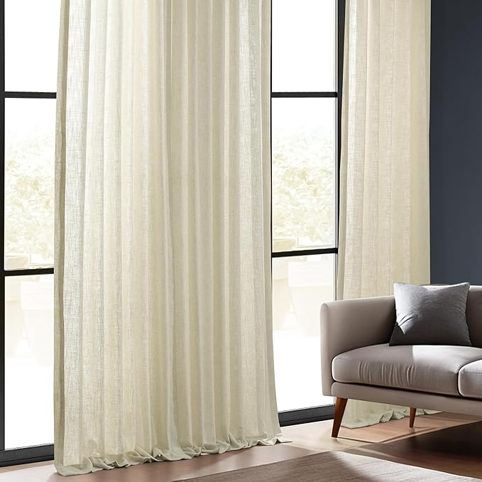 HPD Half Price Drapes Heavy Faux Linen Light Filtering Curtains for Bedroom 84 Inches Long (1 Panel) - Rod Pocket Curtains for Living Room - Window Curtains Home Decor - 50 X 84, Barley