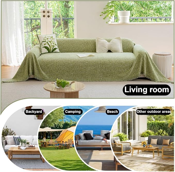 ROOMLIFE Green Sofa Cover,Couch Cover for Dogs Washable, Soft Chenille 3 Cushion Couch Covers for Sofa, Furniture Sofa Protector Loveseat Sectional Couch Throw Blankets with Tassels 71 '' X 134''