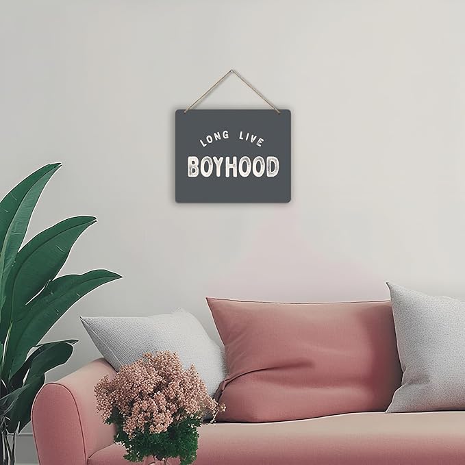 Udinaz Long Live Boyhood Boys Room Hanging Sign, Playroom Wall Decor, Kids Room Hanging Wood Plaque Decor for Boys Toddler Nursery Bedroom Playroom Wall Door Decorations