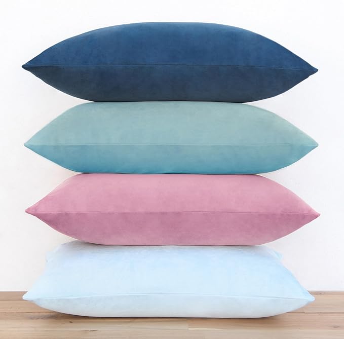 MONDAY MOOSE Decorative Throw Pillow Covers Cushion Cases, Set of 4 Soft Velvet Modern Designs, Mix and Match for Home Decor, Pillow Inserts Not Included (12x20 inch, Pink/Blue)
