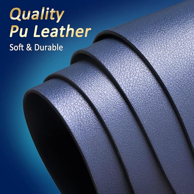4Pack Faux Leather Placemats Set,Round PU Dinning Table Mats,Wipeable Easy to Clean Stain Resistant Heat Resistant Waterproof Place Mats Durable Plate Mats for Table Nordic Style (Navy Blue)