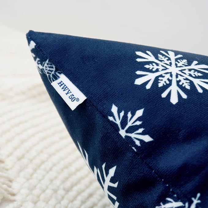 HWY 50 Dark Blue Decorative Throw Pillow Covers 16x16 Inch for Couch Sofa Living Room Bed, Soft Christmas Big and Small Snowflakes Print Throw Pillows Cases Set Cushion Cover Pack of 2