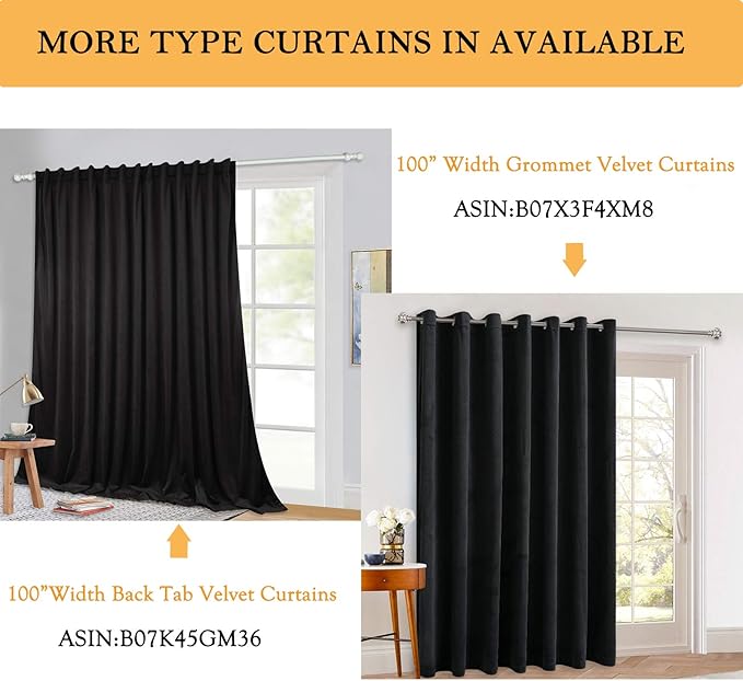 StangH Blackout Curtains for Bedroom - Velvet Black Curtain Panel for Sliding Door Thermal Insulated Window Treatment Set for Living Room/Basement, W52x L84, 2 Panels