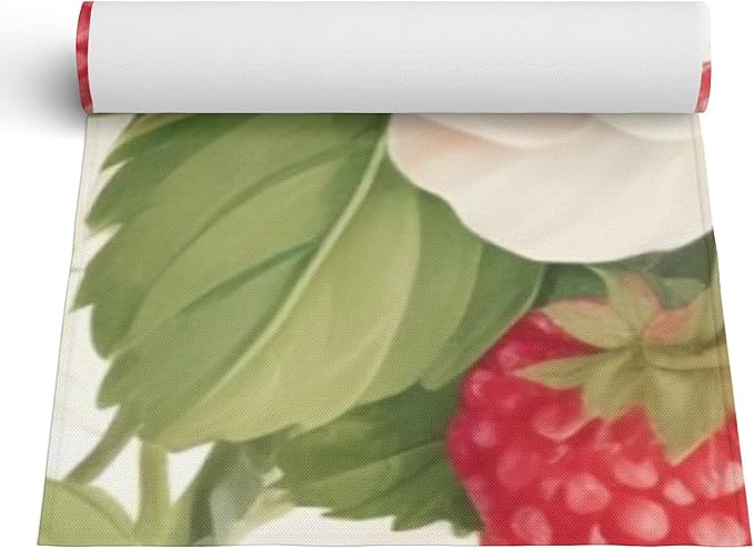 Strawberry Flower Table Runner 13x72 Inches Fruit Faux Linen for Kitchen Dining Table Decor Wedding Birthday Party Holiday Celebration