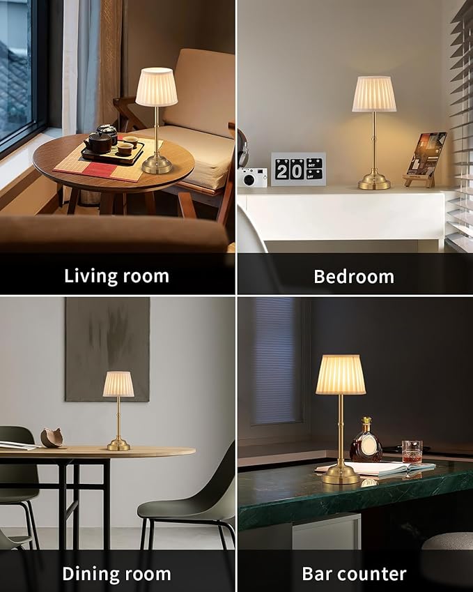 KDG Portables Cordless Table Lamp, Fabric Shade Desk Lamp, 4000mAh Rechargeable Battery Powered Lighting, Dimmable Light for Dining Room, Bedroom, Bedside, Bar, Night Light, Camping, Balcony (Bronze)