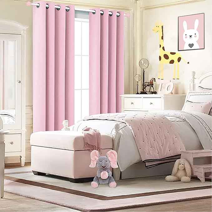 KOUFALL Bubble Gum Pink Blackout Curtains for Girls Room, Cute Light Pink Nursery Curtains Girl, Princess Black Out Girly Curtains for Kids Bedroom, 2 Panels, 52 Inch Wide x 84 Inch Long