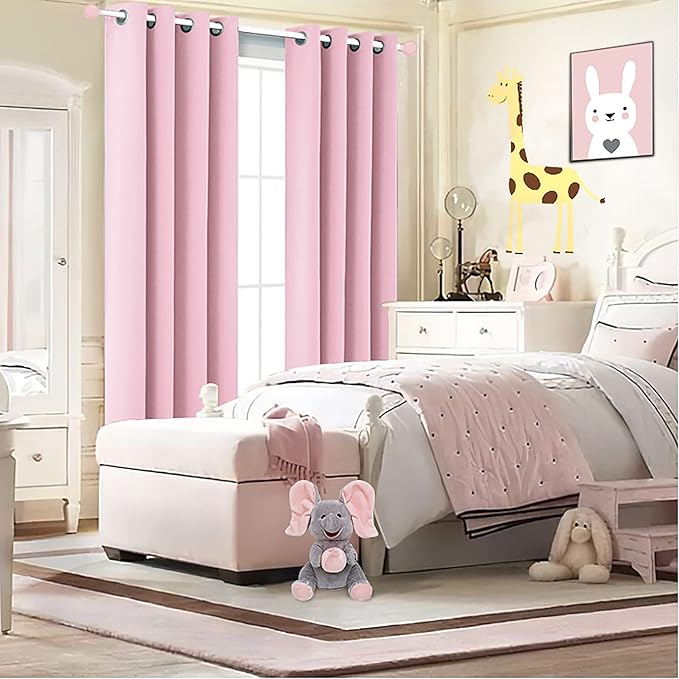 KOUFALL Children Curtains for Bedroom 2 Panels Blackout Insulated Thermal Curtains for Summer Heat Living Room,72 Inch Length,Pink