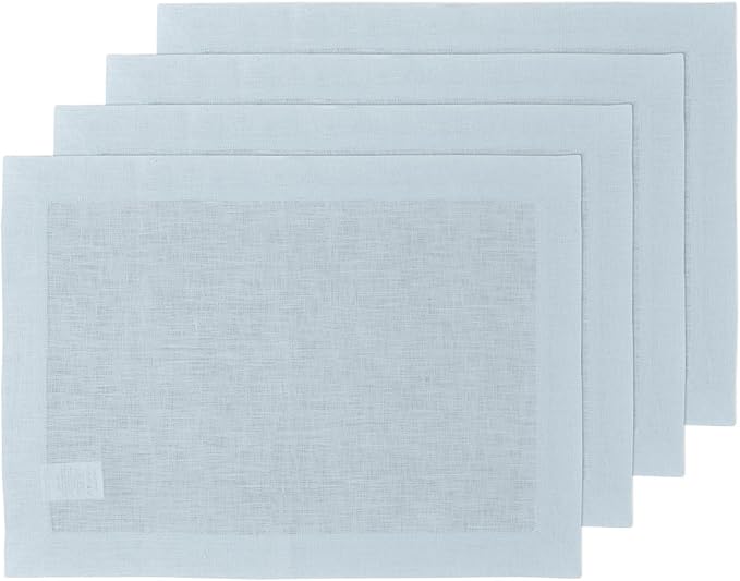 Solino Home Linen Placemats Set of 4 - Ice Water Placemats 14 x 19 Inch - 100% Pure Linen Table Place Mats for Christmas, Holiday, New Year - Fete