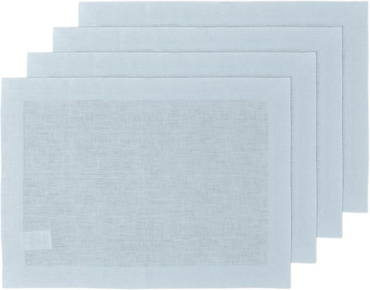 Solino Home Linen Placemats Set of 4 - Ice Water Placemats 14 x 19 Inch - 100% Pure Linen Table Place Mats for Christmas, Holiday, New Year - Fete