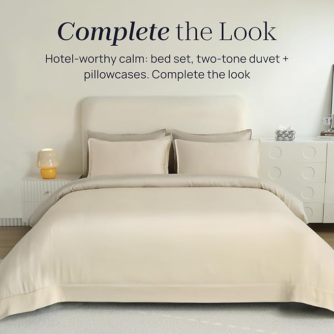 King Size 106" x 90" Duvet Cover – Reversible Luxury Bedding in 100% Tencel Lyocell, Softer Than Silk – DeepSleep Tech Premium Duvet Cover King Quality – After Dark Luxe Design