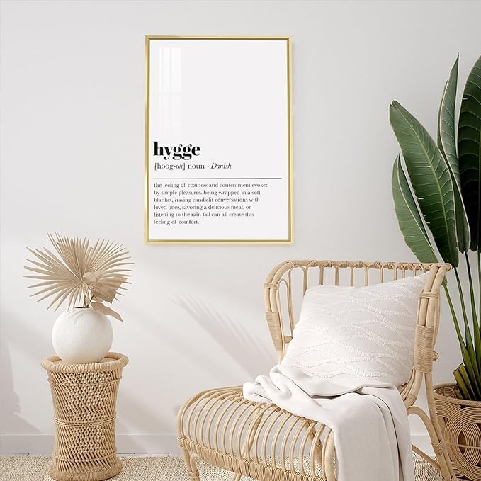 Hygge Definition Print Living Room Decor Zen Wall Art Print Minimalist Poster Home Decor Wall Art Office Decor Modern Aluminum Alloy Frame Aluminum Gold-style 16x24inch(40x60cm)