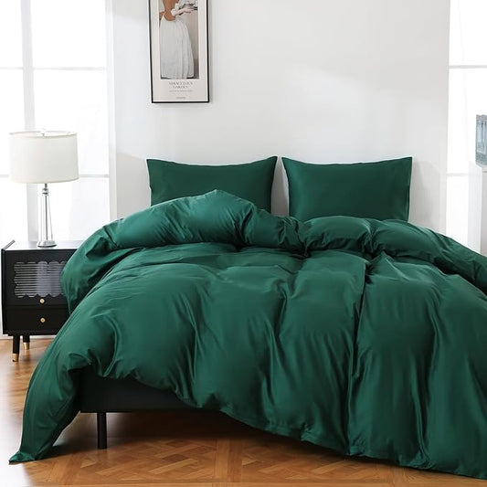100% Organic Cotton California King Duvet Cover 400 Thread Count Percale 104x98 Inches Sateen Comforter Cover Soft and Breathable Bedding Set 3 Piece（Dark Green,Cal King）
