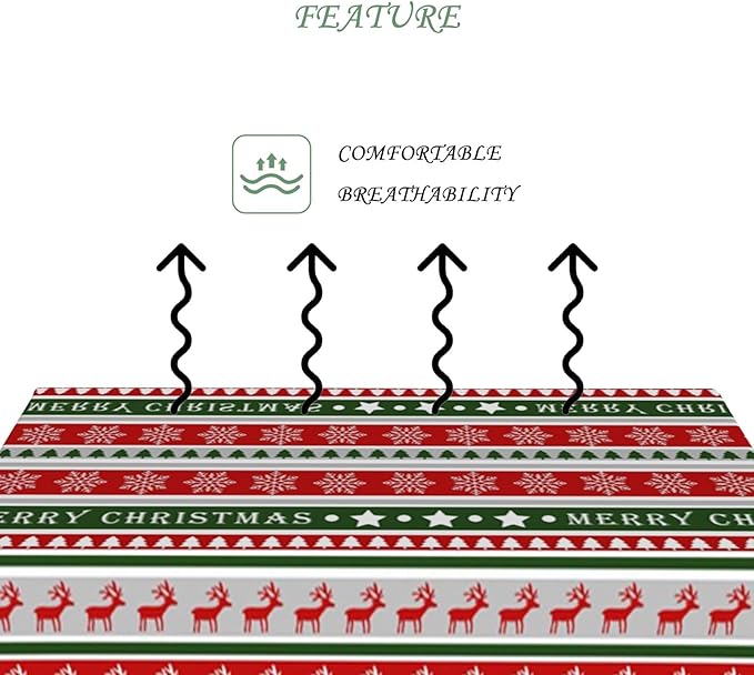 54x108 Inch Merry Christmas Rectangle Tablecloth Reindeer Snowflakes Xmas Tree Stripes Table Cloth Washable Durable Table Cover for Kitchen Dining Banquet Ugly Christmas Sweater Party Decor
