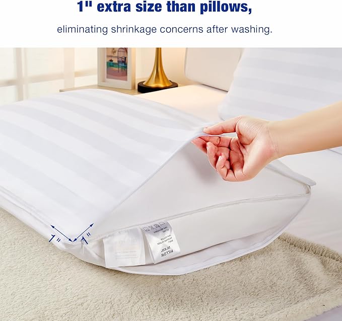 Premium Cotton Pillow Protectors with Zipper Durable Soft Breathable Pillow Cover Queen Size 2 Pack