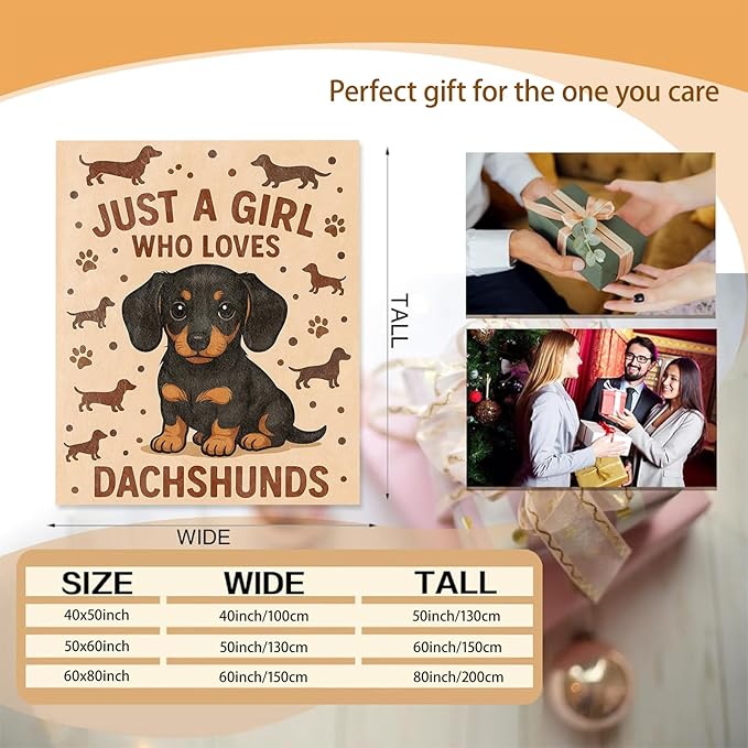 Dachshund Blanket Gifts for Women Girls Kids, Soft Warm Lightweight Flannel Just A Girl Who Loves Dachshunds Dog Throw Blankets for Bedroom Living Room Home Sofa Home Decor 40" x 50"
