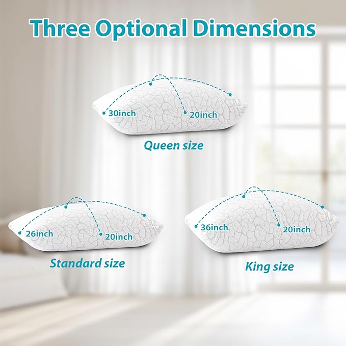 Cooling Pillows for Sleeping 1 Pack, Standard Size Adjustable Shredded Memory Foam Pillows, Firm Bed Pillows for Side, Back, Stomach, Hot Sleepers, Cold Single Pillow for College Dorm Room