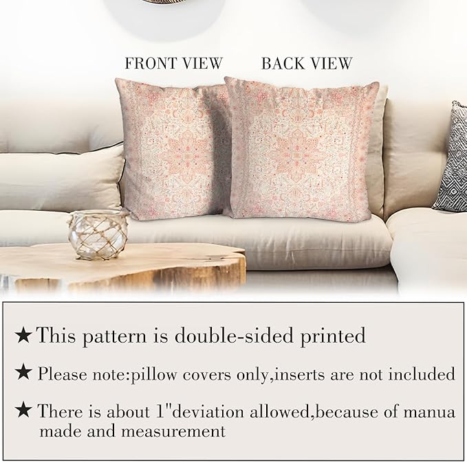 Boho Throw Pillow Covers 16x16 inch Set of 2,Bohemian Vintage Carpet Pattern Antique Ethnic Decor Double Sided Pattern Cushion Cover Soft Pillow Case Living Sofa Room Bed Square Pillow Cover