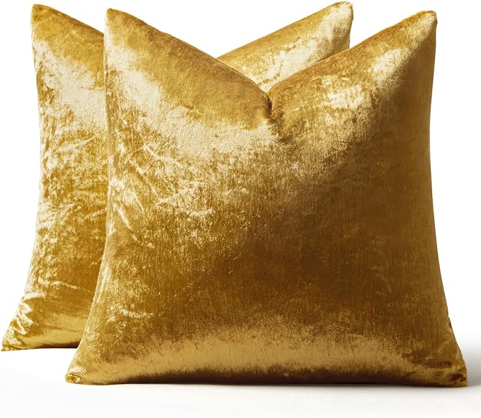 MIULEE Pack of 2 Golden Velvet Throw Pillow Covers 22x22 Inch Soft Solid Decorative Square Set Fall Cushion Cases for Couch Sofa Bedroom