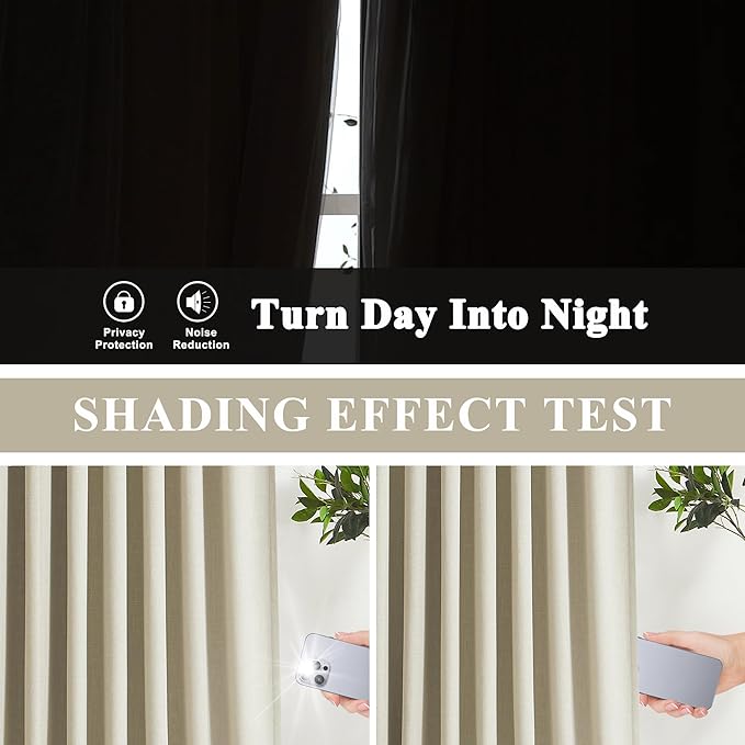 Vision Home Sand Pinch Pleated Full Blackout Curtains Linen Blended Room Darkening Window Curtains 112 inch for Living Room Bedroom Thermal Insulated Pinch Pleat Drapes with Hooks 40" Wx112 Lx2