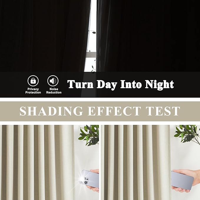 Vision Home Sand Pinch Pleated Full Blackout Curtains Linen Blended Room Darkening Window Curtains 95 inch for Living Room Bedroom Thermal Insulated Pinch Pleat Drapes with Hooks 2 Panel 40" Wx95 L