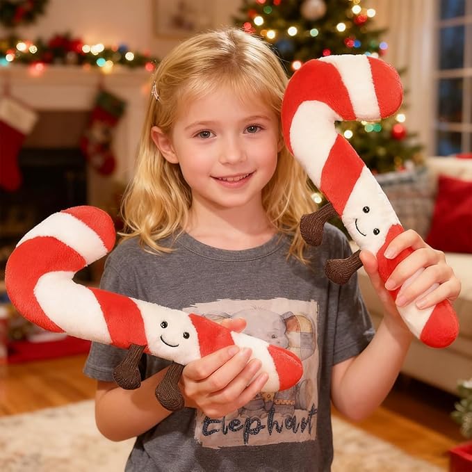 Candy Cane Pillow Christmas Plush Soft Plush Stuffed Candy Cane Decor for Bed, Couch, Kawaii Birthday Gifts for Kids