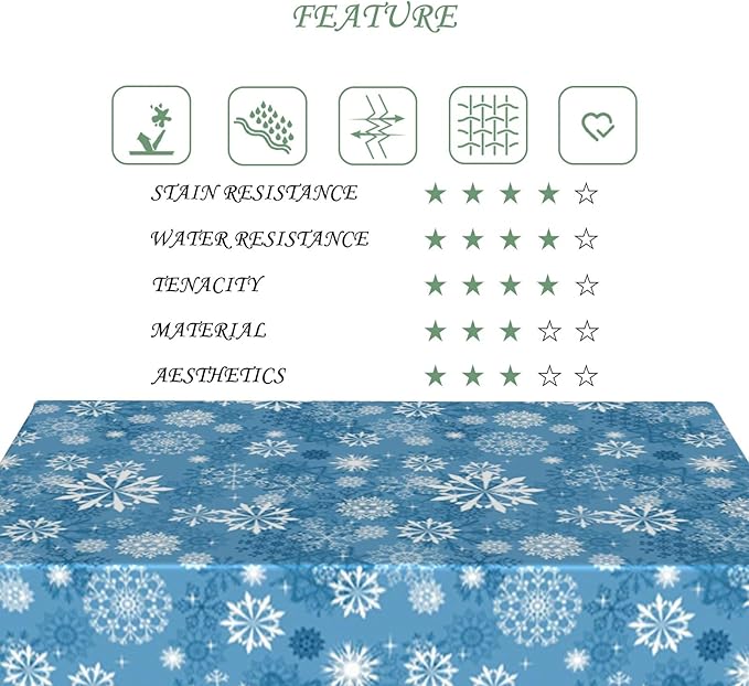 54x70 Inch Christmas Theme Rectangle Tablecloth Winter Snowflakes Blue White Table Cloth Washable Durable Table Cover for Kitchen Dining Home Banquet Xmas Party Decor