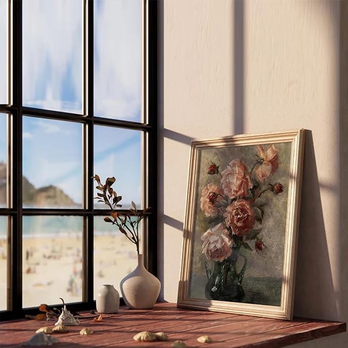 XOCUUI Wall Art For Living Room Unframed Wall Decorations Rose In Vase Home Wall Art Decor Flower Pictures for Living Room Bathroom Kitchen Wall Decor 8x10in