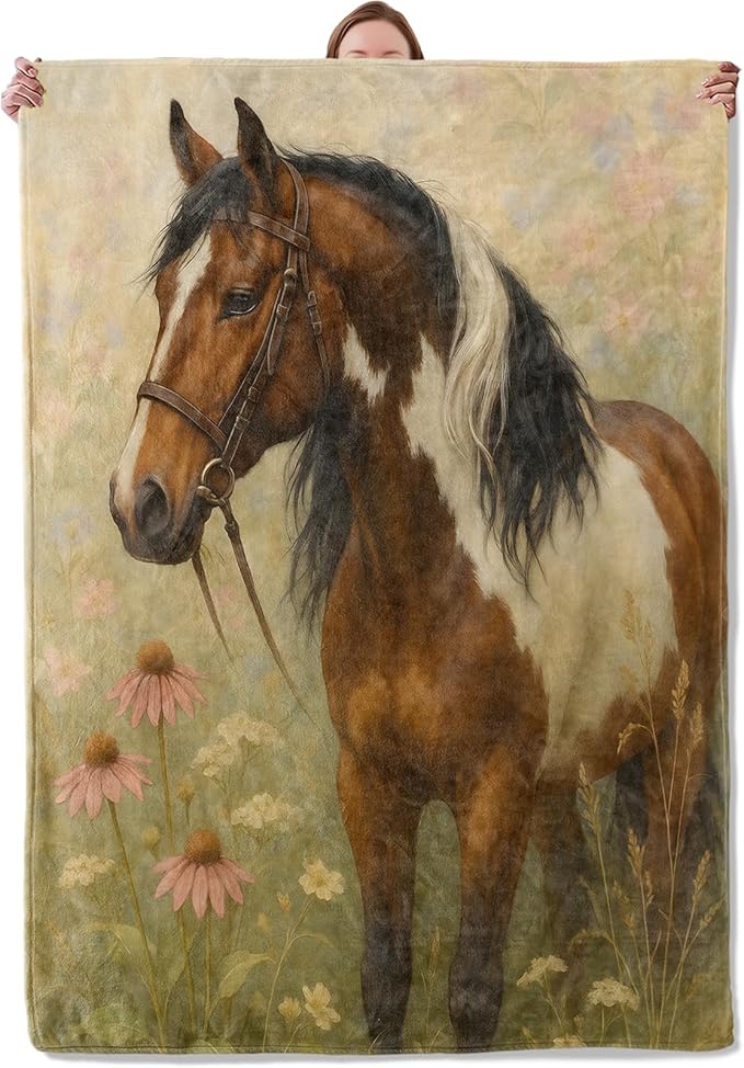 Horse Blanket Gifts for Women Girls Kids, Soft Warm Lightweight Flannel Western Farm Ranch Throw Blankets for Bedroom Living Room Home Sofa Home Decor 40" x 50"