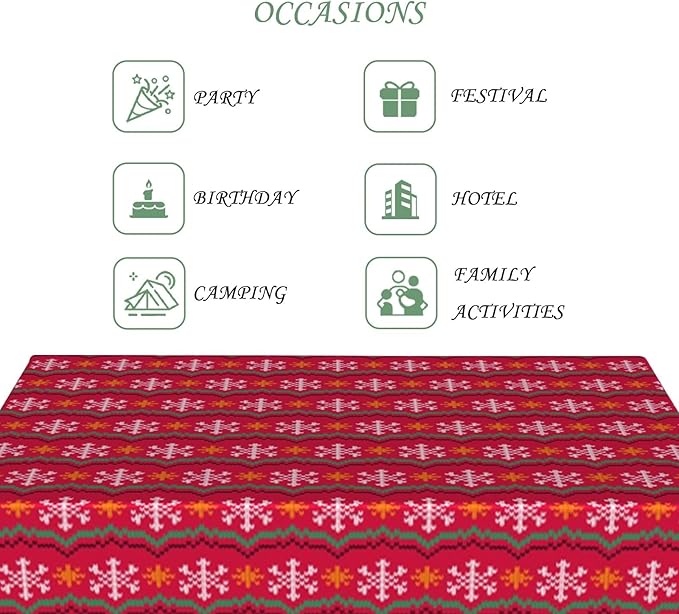 70x120 Inch Christmas Rectangle Tablecloth Pixels Snowflake Red Stripe Table Cloth Washable Durable Table Cover for Kitchen Dining Ugly Christmas Sweater Party Decor