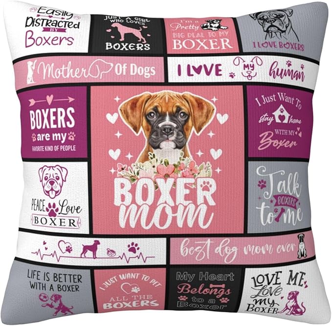Christmas Boxer Dog Gifts for Women, Boxer Gifts for Dog Lovers Christmas, Boxers Mom Gift for Boxer Dogs Lovers, Dogs Mom Gift for Xmas, Birthday Throw Pillow Cover 18x18 Inches