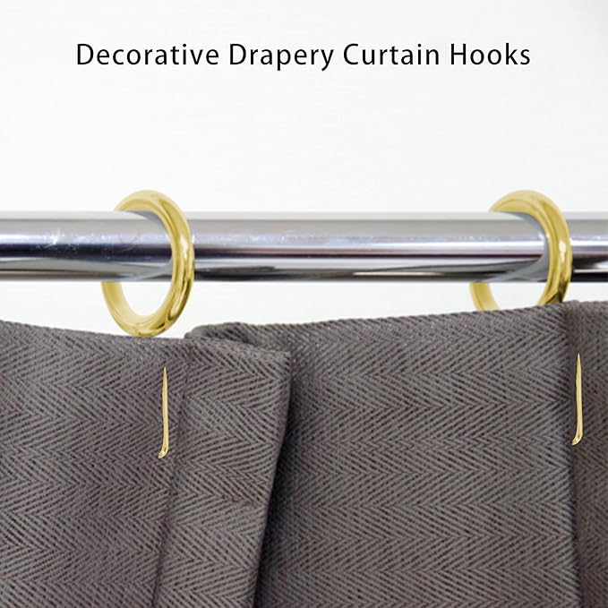 40 Pcs Metal Curtain Rings Drapery Rings Curtain Rod Rings and Metal Curtain Hooks Drapery Hooks Drapery Pins, 30 mm Internal Diameter Curtain Hanging Rings for Window Door Shower Curtain (Gold)