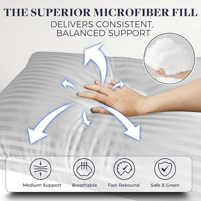 Basic Beyond Standard Size Pillows - Soft Down Alternative Pillows Standard Size Set of 2 for Back, Stomach or Side Sleepers, Silver, 20x26 Inches